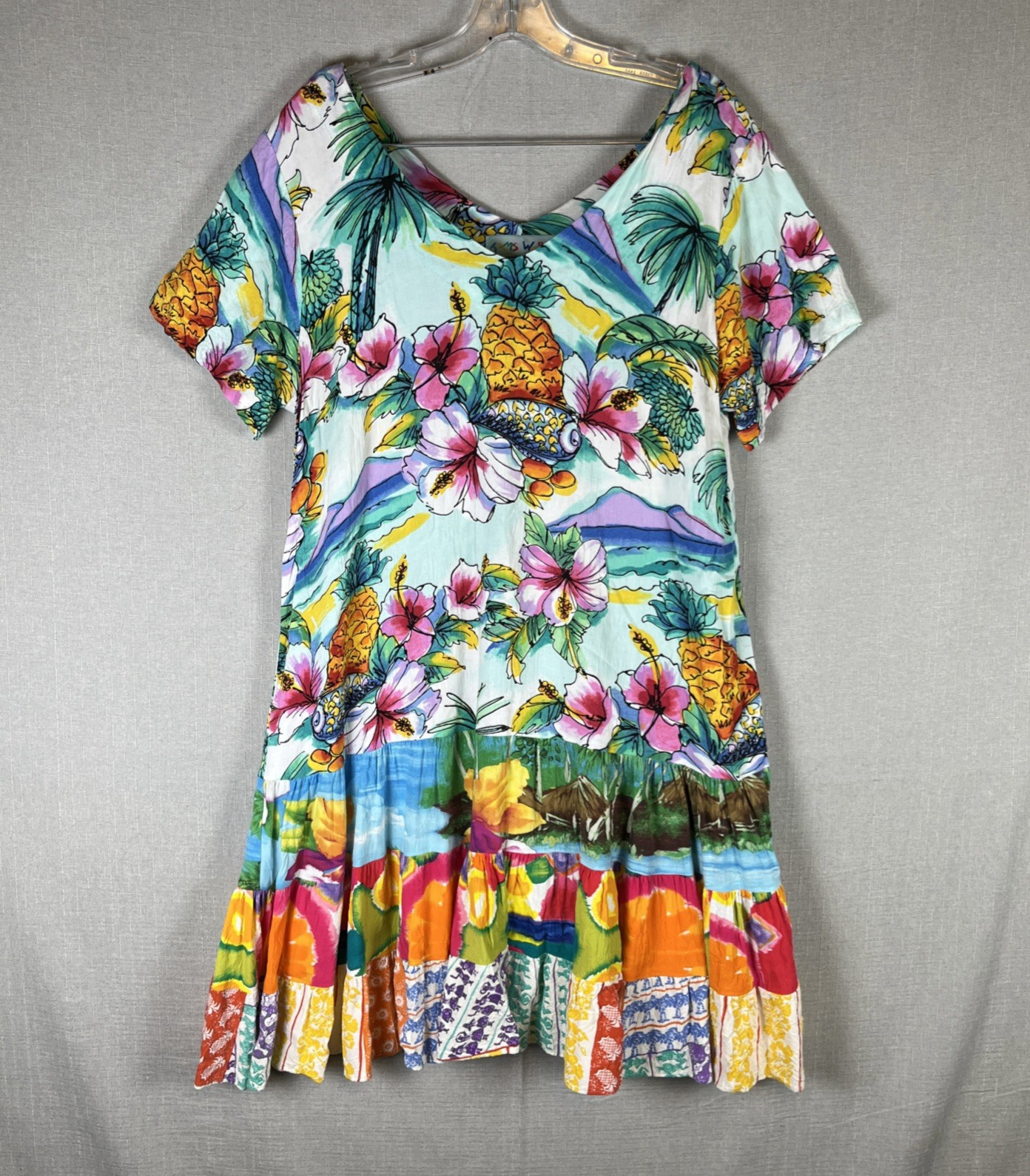 Jams World Mini Dress Womens L Shellbiscus Coloruful Floral Hawaiian Tropical