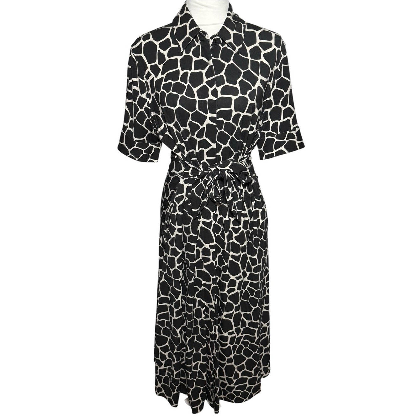 Buttercloth Icy Bamboo Belted Shirt Dress Geo Giraffe Print Size Medium