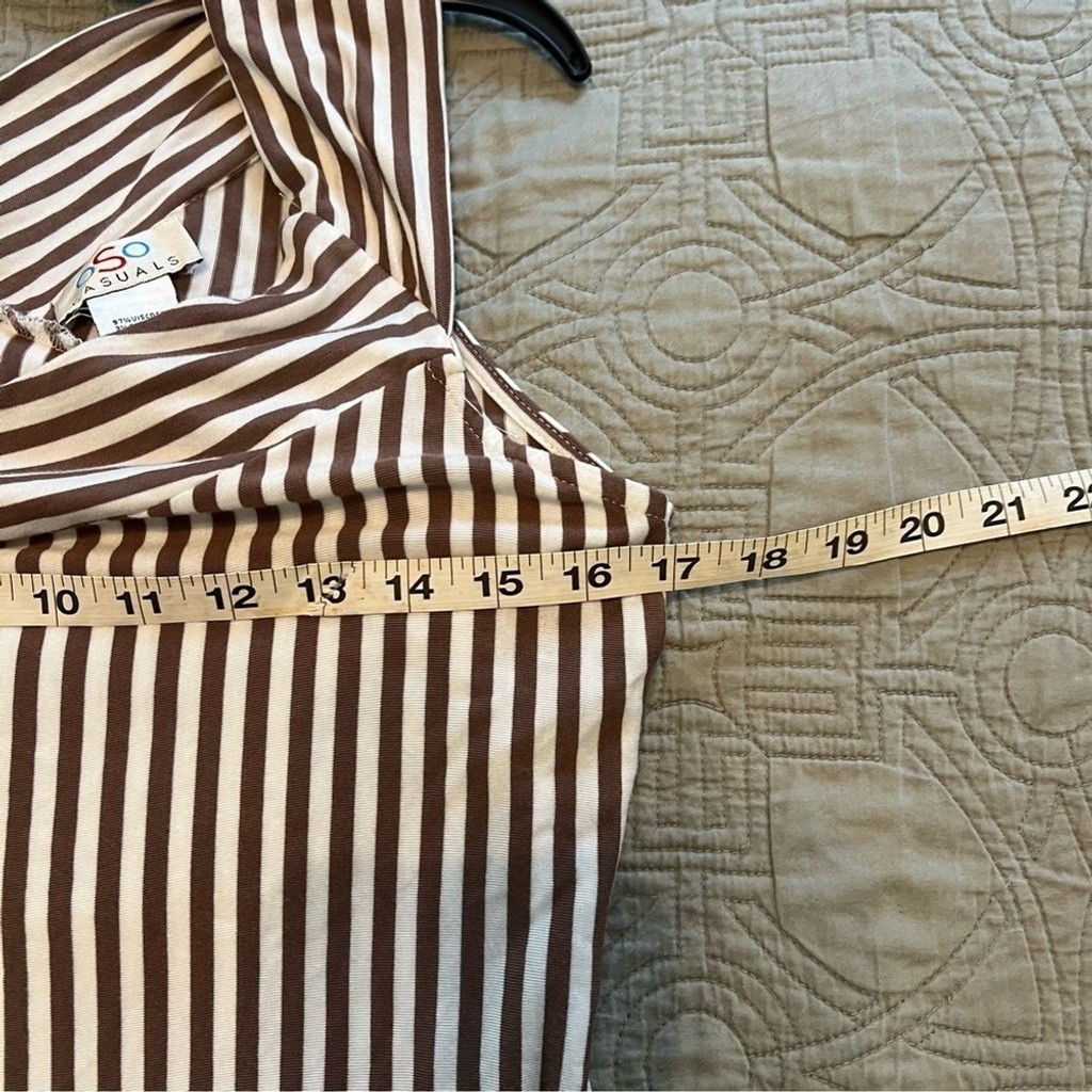 OSO Casuals Viscous Soft Stretchy Maxi Dress in Brown & White Striped Large