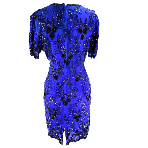 Vintage Stenay 100% Silk Beaded Sequin Cocktail Dress Small Purple Gatsby Formal