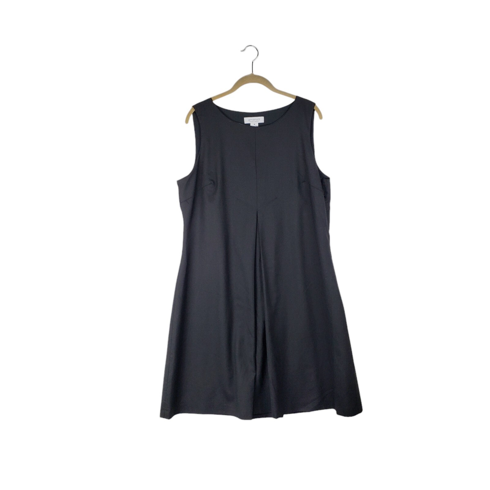Emanuel Ungaro A-Line Black Wool Blend Dress Invert Pleat Sleeveless Size 16