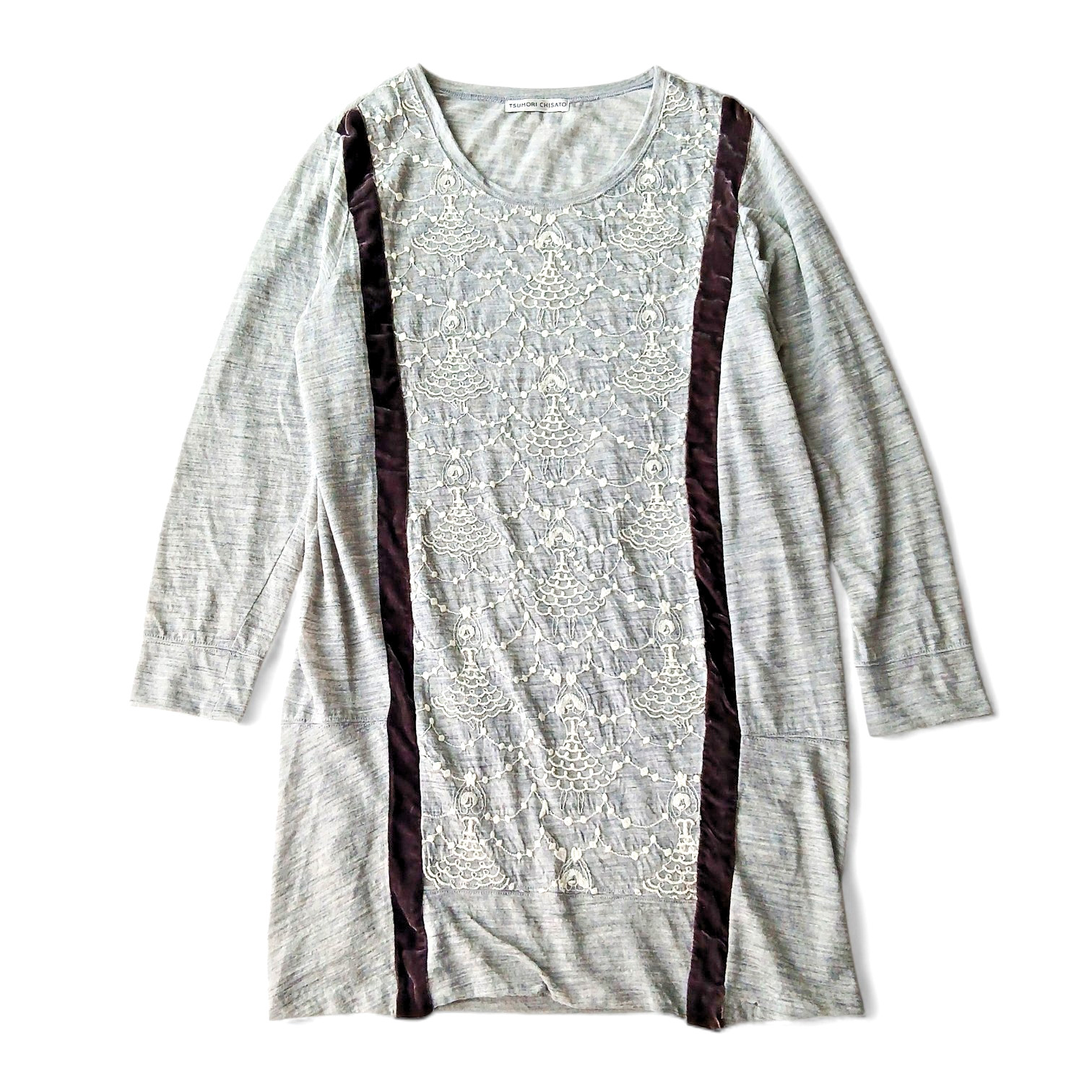 Tsumori Chisato Tunic dress Embroidered Ballerina Size Wool Gray Silk Velvet