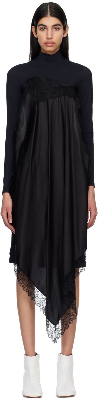 Maison Margiela Black Spliced Long Sleeve Midi Dress