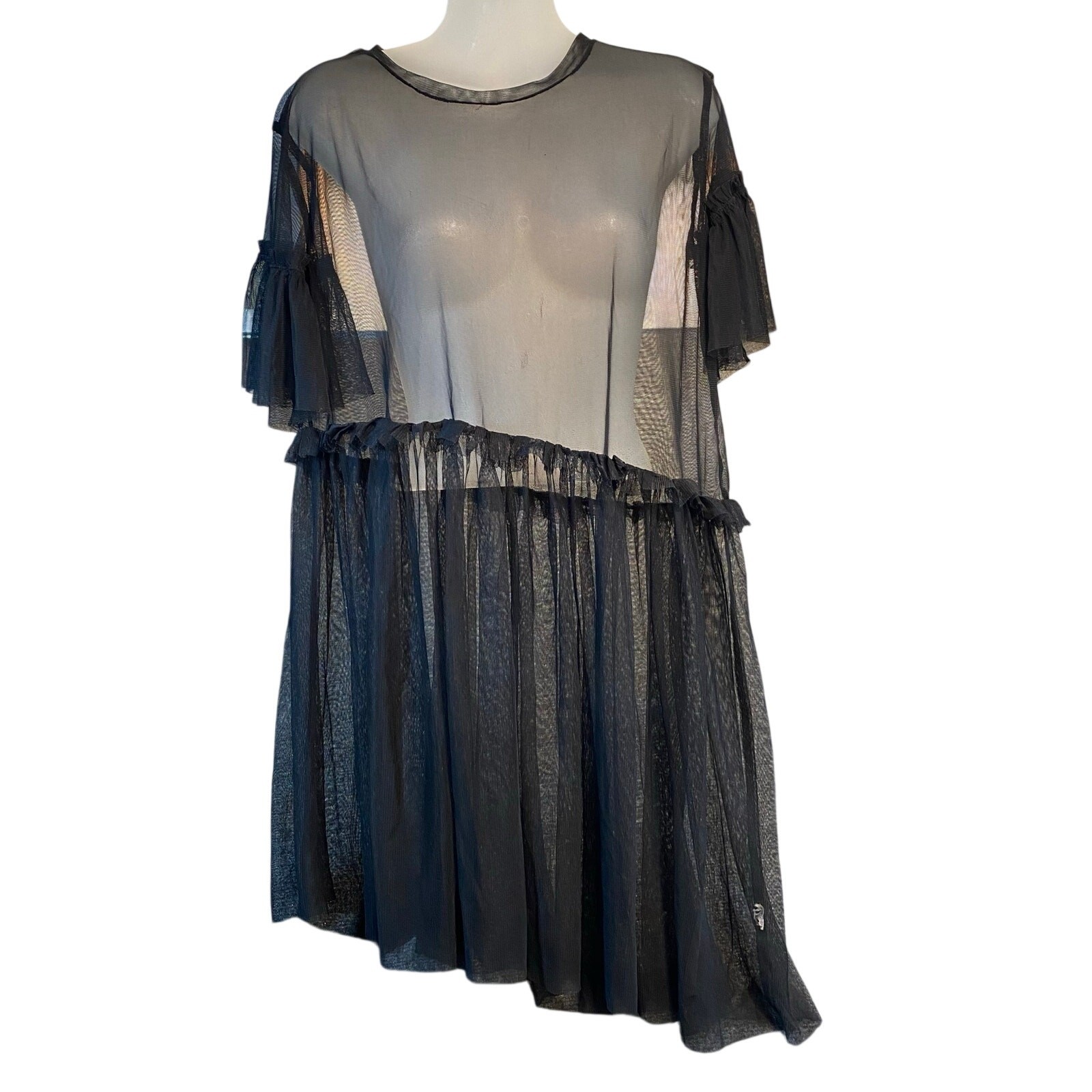 ABOUND Small Black Mesh Sheer See Through Mini Dress Asymmetrical Whimsigoth