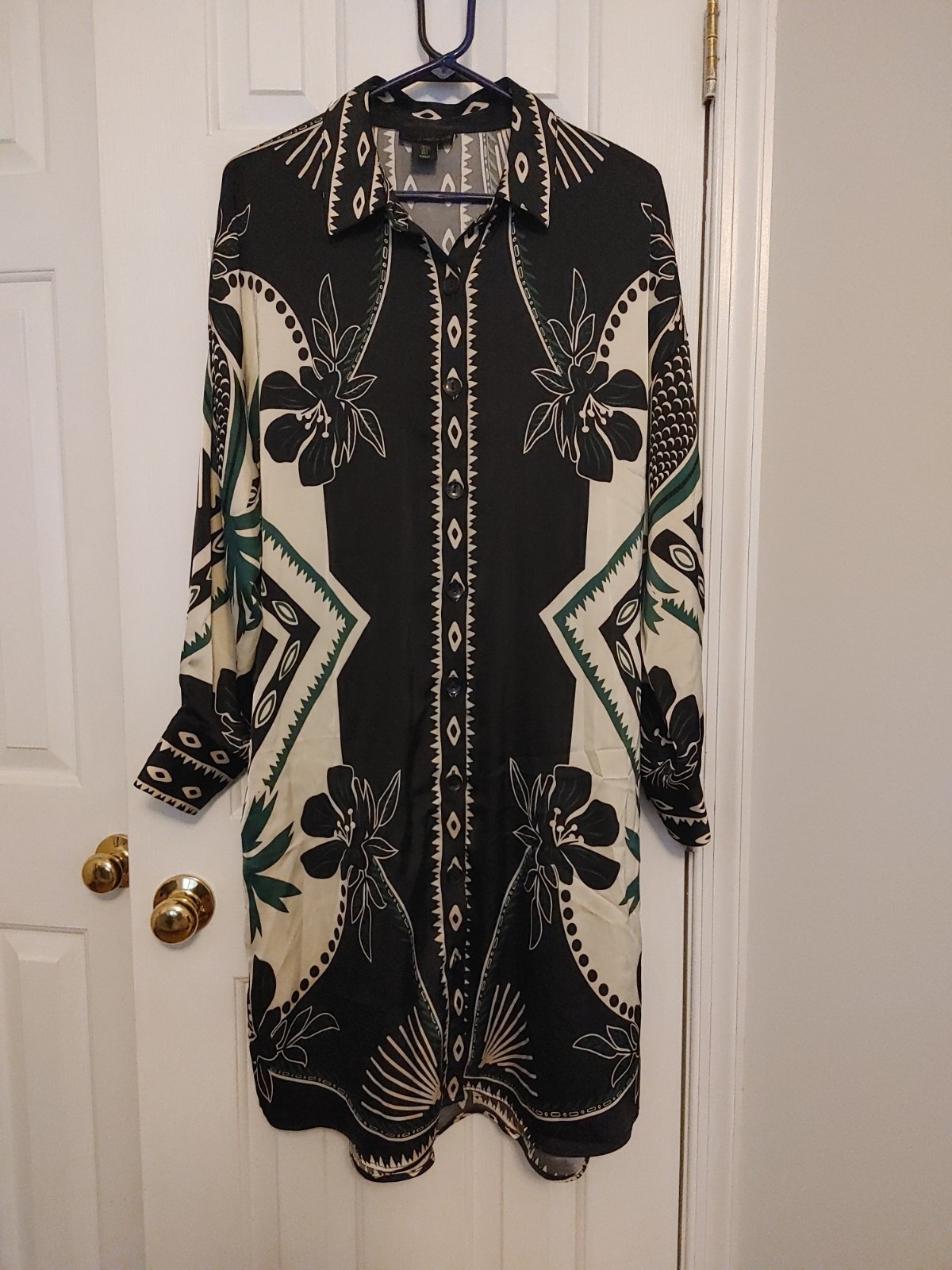 House Of Harlow 1960 Floral Print Long Sleeve Button-down Midi Dress Size L