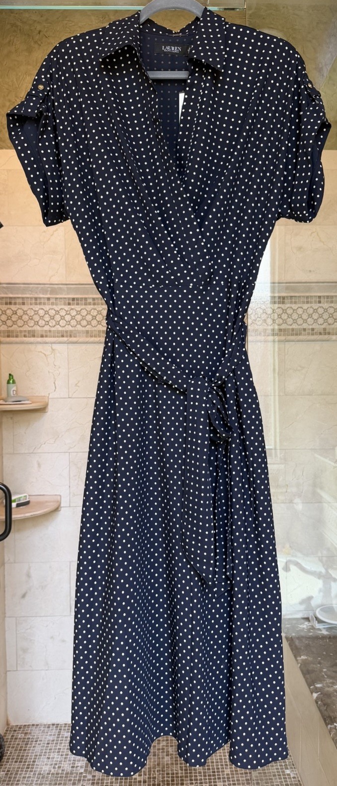Lauren Ralph Lauren Polka-Dot Belted Crepe Dress Sz 10 NWT