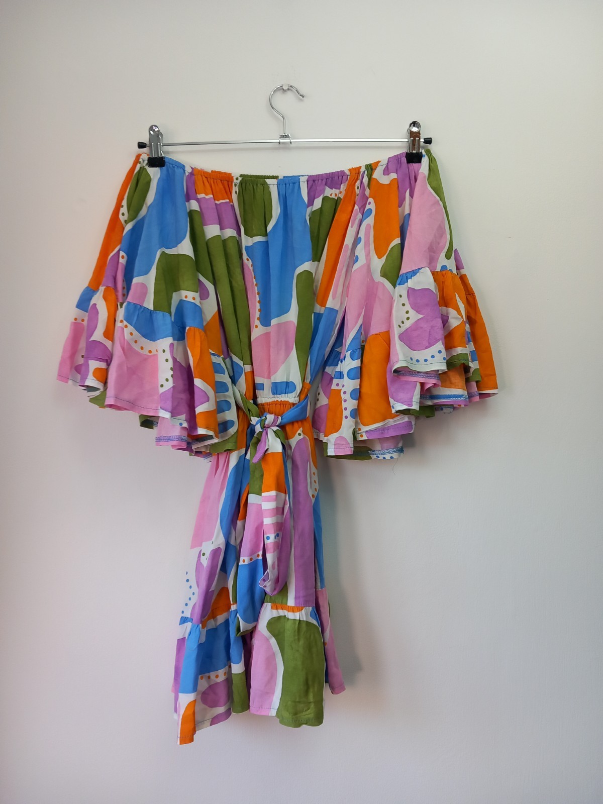 Jaase Size XS Bardot Sun Dress with Belt Boho Multi Summer Boutique Bohemian