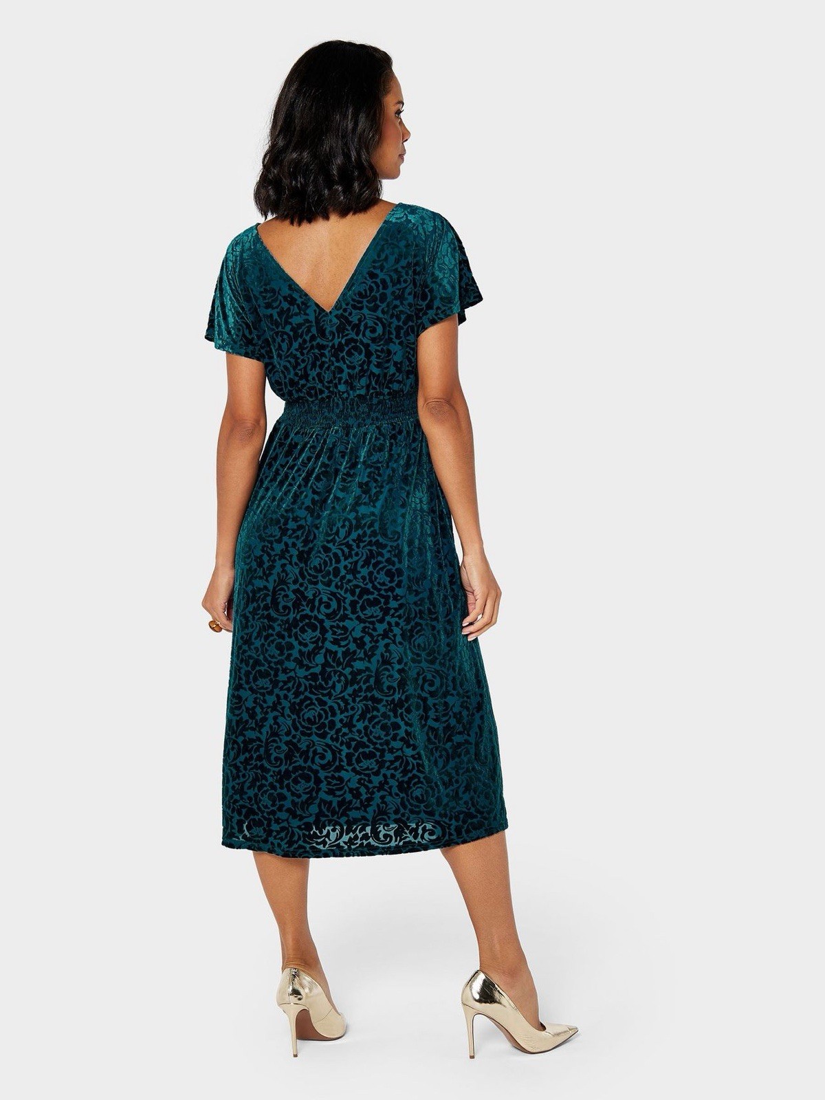 GWD Nadia Devore Velvet Teal Midi Dress by George W. Davies Size 8 (A2) RRP£64