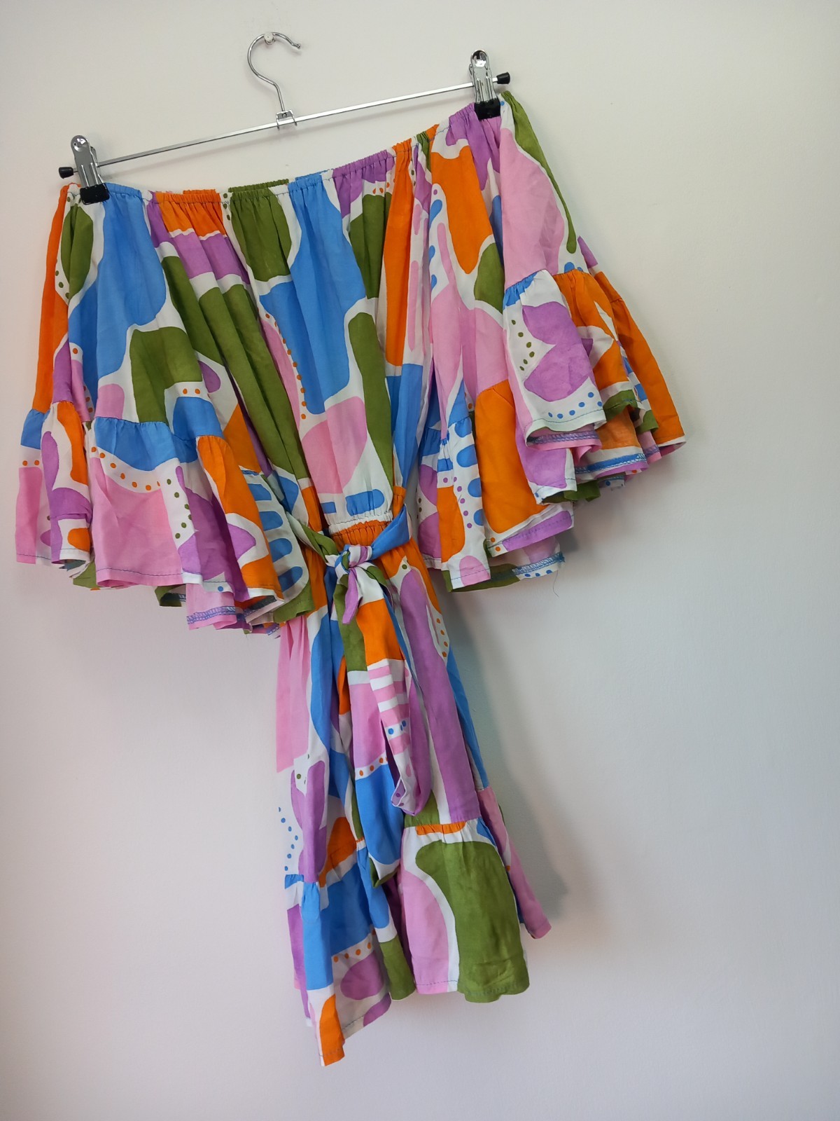 Jaase Size XS Bardot Sun Dress with Belt Boho Multi Summer Boutique Bohemian