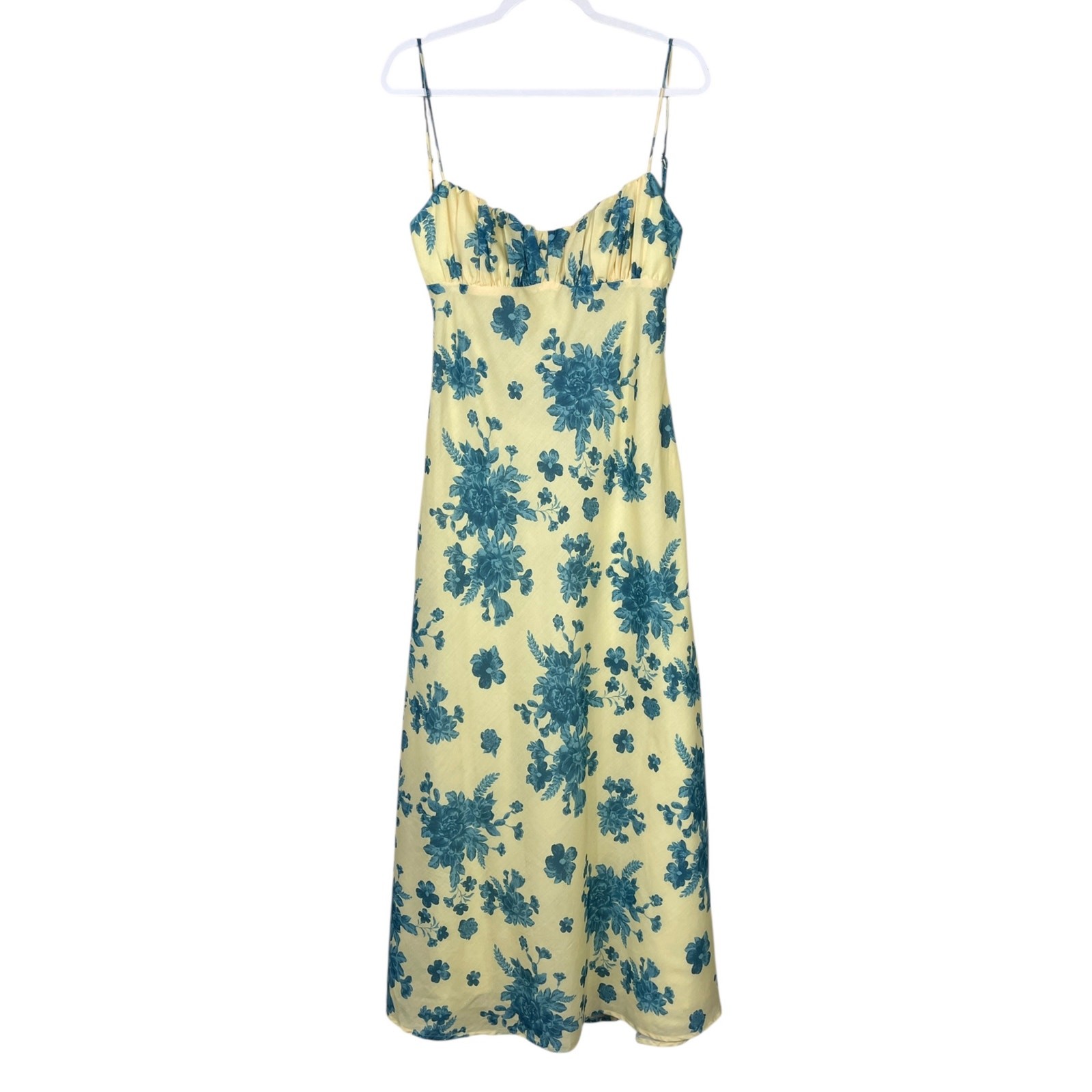 Billy J Margie Midi Dress Yellow Blue Floral Size 14 Romantic Wedding Guest