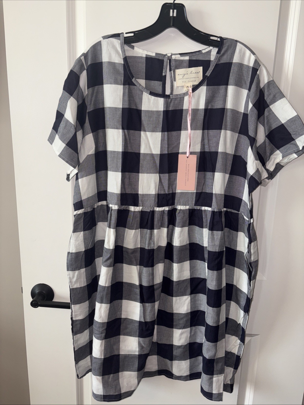 Evy’s Tree, The Joanne size XL ladies blue and ivory checked dress, Pockets, New