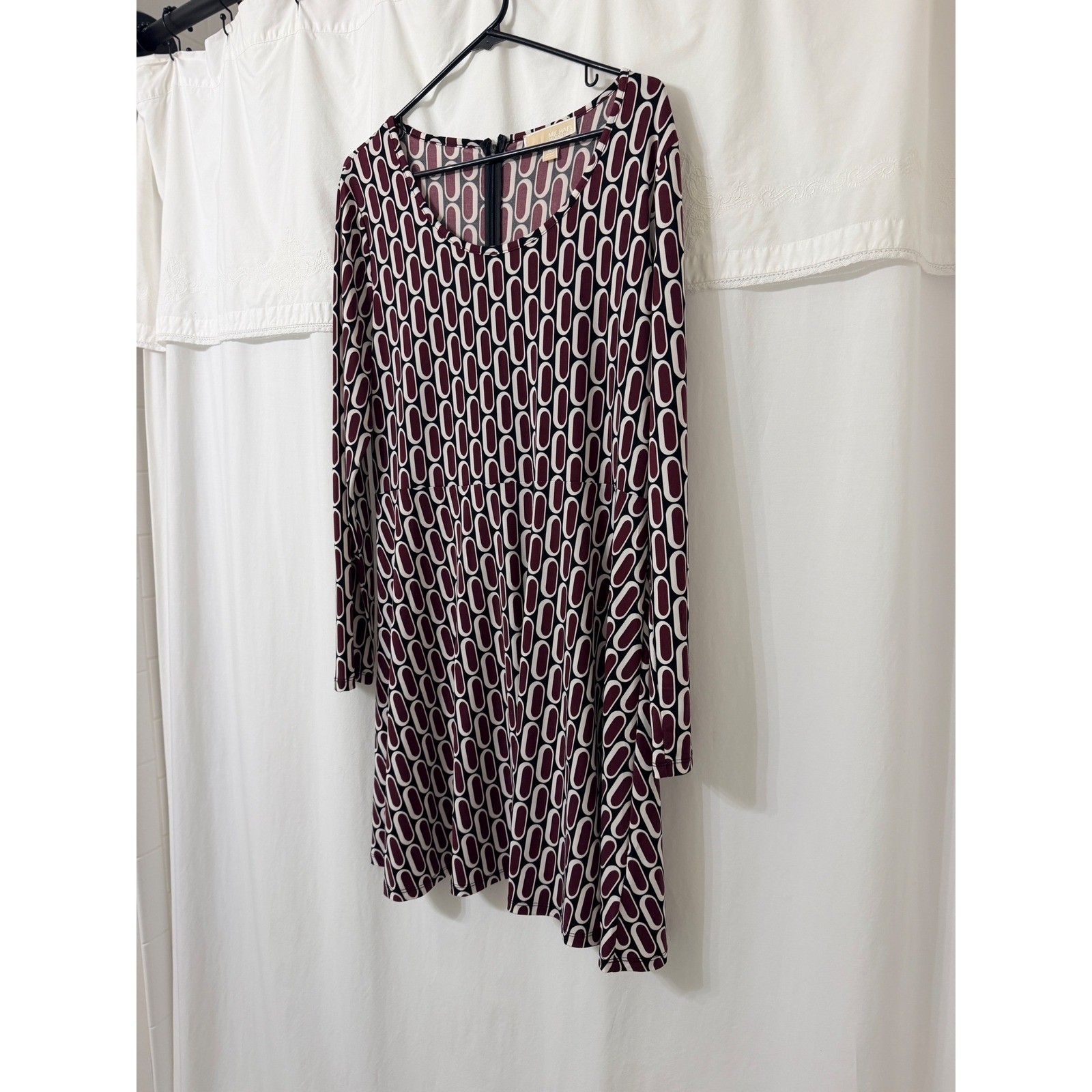 Michael Michael Kors Womens XL Burgundy Geometric Link Print Long Sleeve Dress