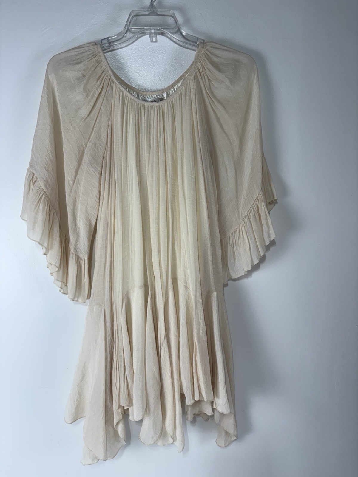 Sassybling Cream Scoopneck Flowy Asymmetrical At Knee Dress Womens Size M