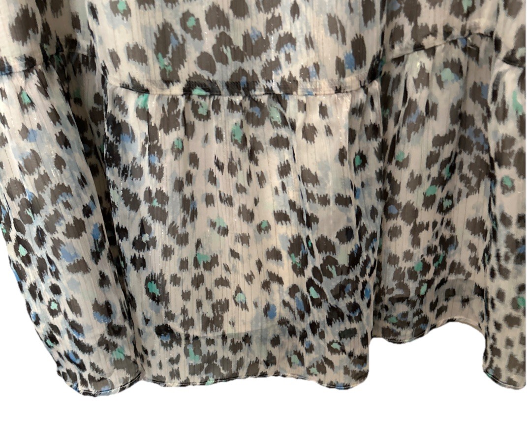 LOFT Animal Print Tiered Loose Fit Lightweight Lined Dress Long Sheer Sleeve MP