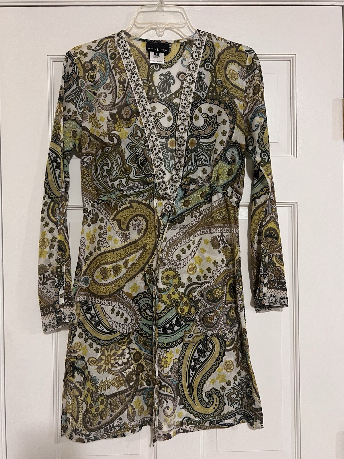 ATHLETA WOMEN’S COTTON-SILK DRAWSTRING WAIST SUMMER COVERUP DRESS SIZE S