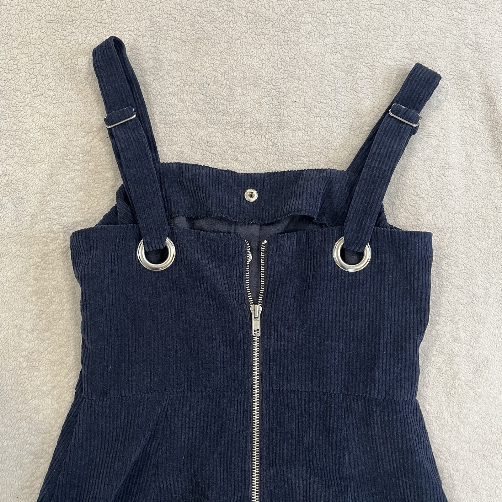 Lulus Womens XS Button Front Corduroy Mini Dress Sweet Contentment Blue Short