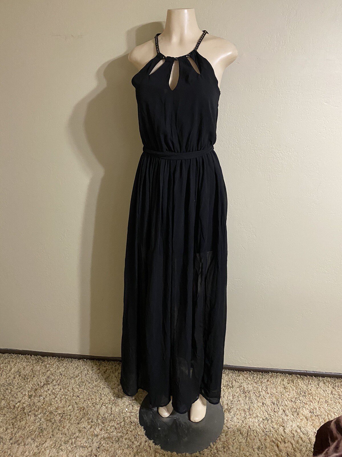 Miss Avenue Size Small Black Sleeveless Open Back Maxi Dress