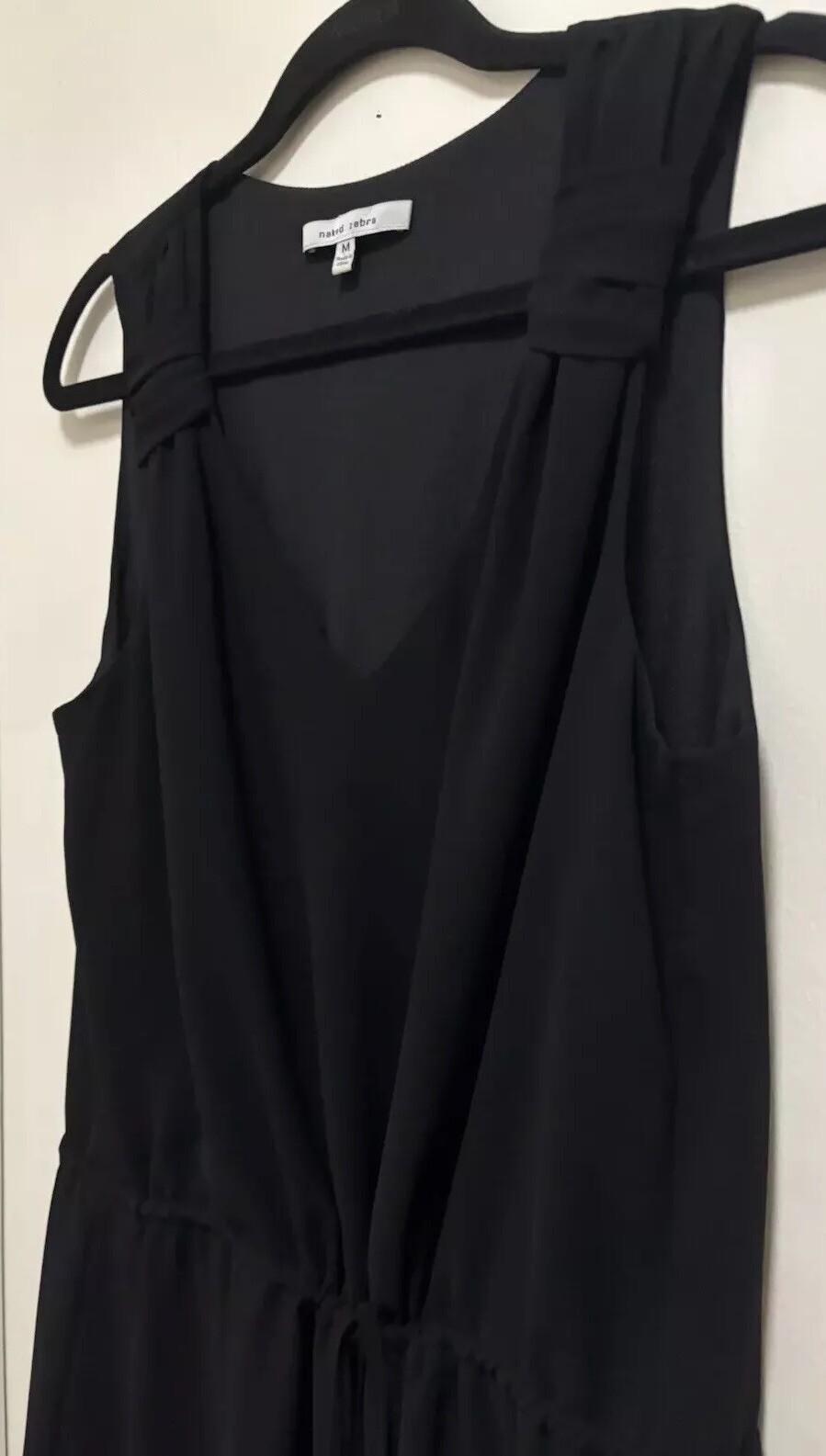 Naked Zebra Black Sleeveless V Neck Drawstring Waist Lined Sheer Dress Sz M