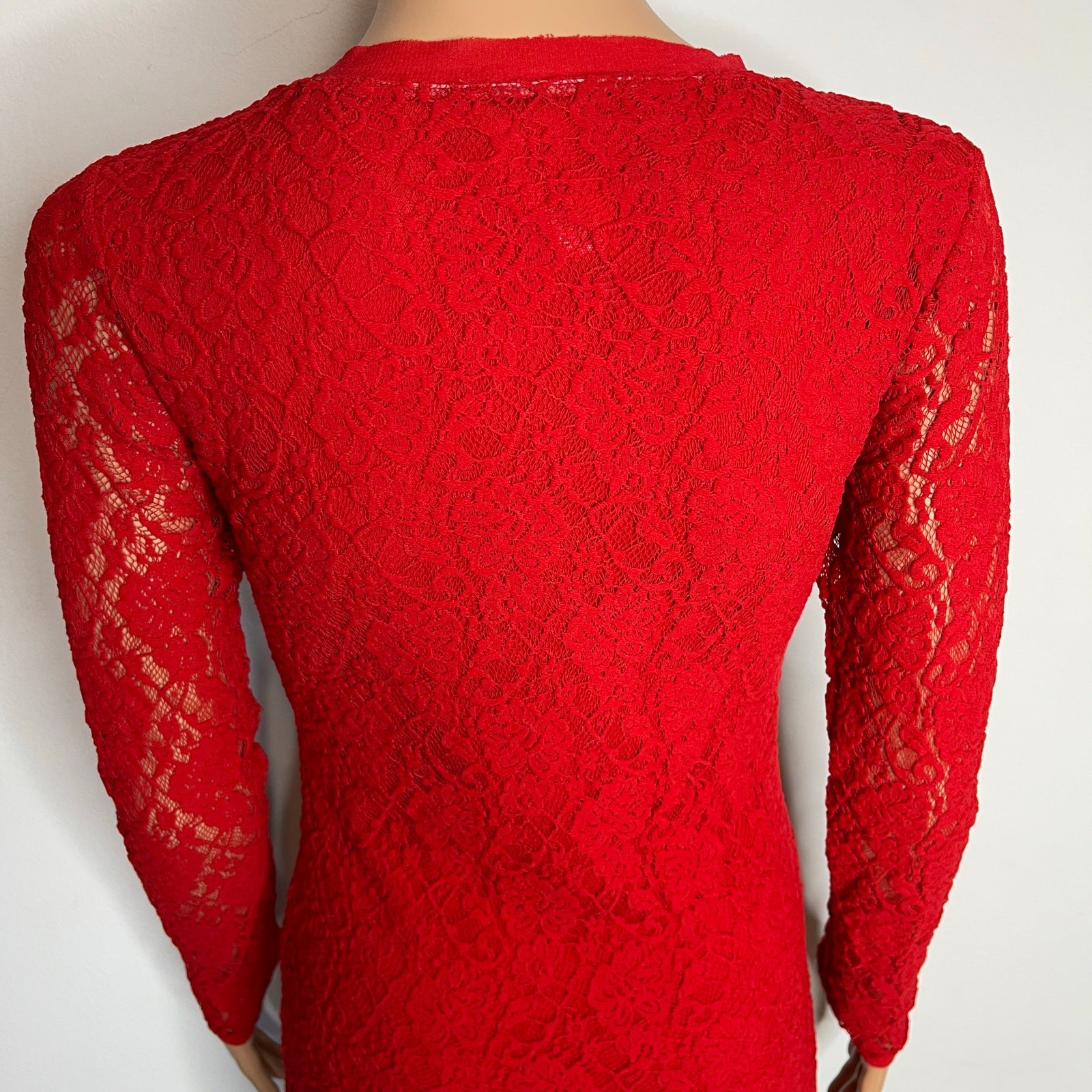 Fuzzi Long Sleeve Solid Lace Dress Midi size Large Red Bodycon
