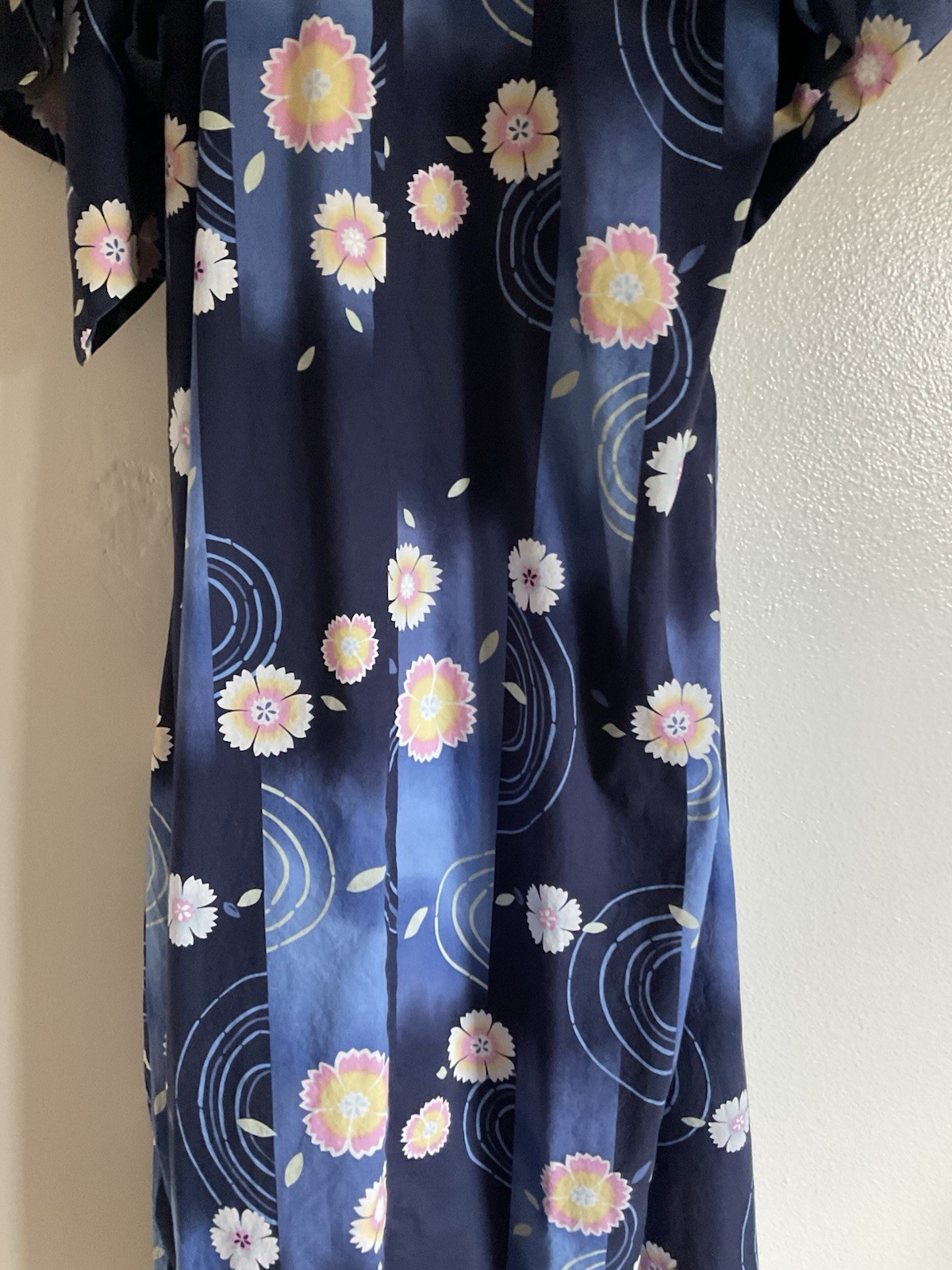 Handmade Women’s Navy Floral Long Kimono One Size Fits Most EUC