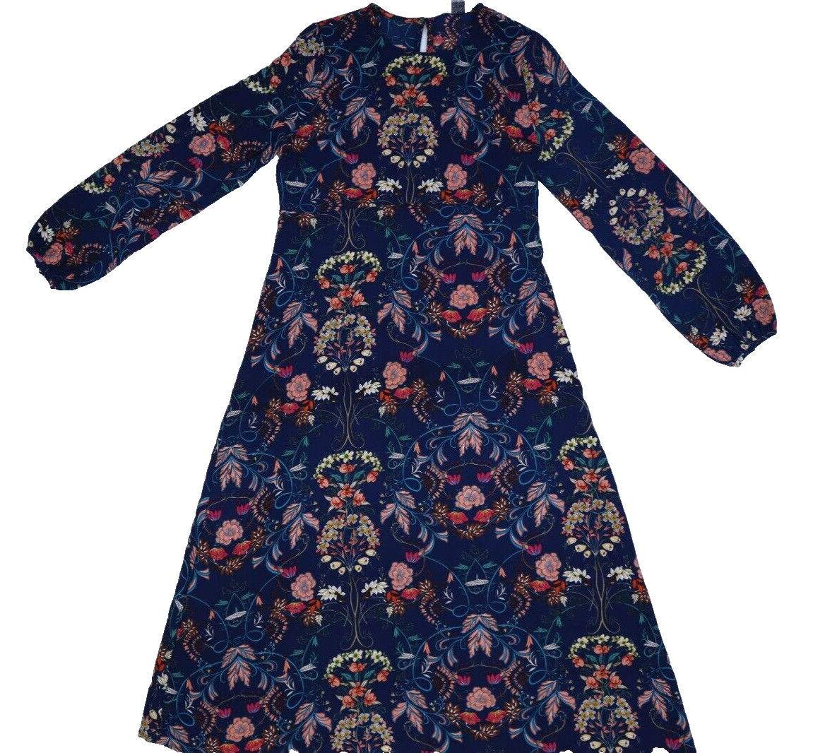 I. Madeline Womens Long Sleeve Garden Splendor Floral Keyhole Back Midi Dress L