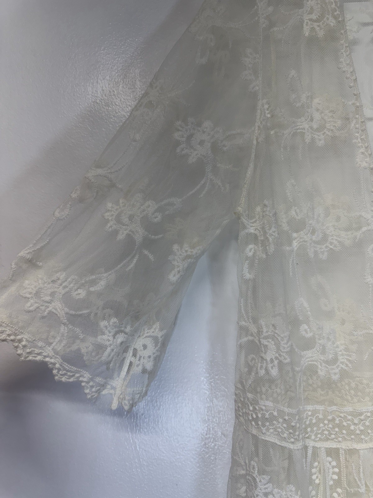 Mustard Seed Lace Sheer Dres Embroidery Cream Boho Cottage Fairy Romantic OS