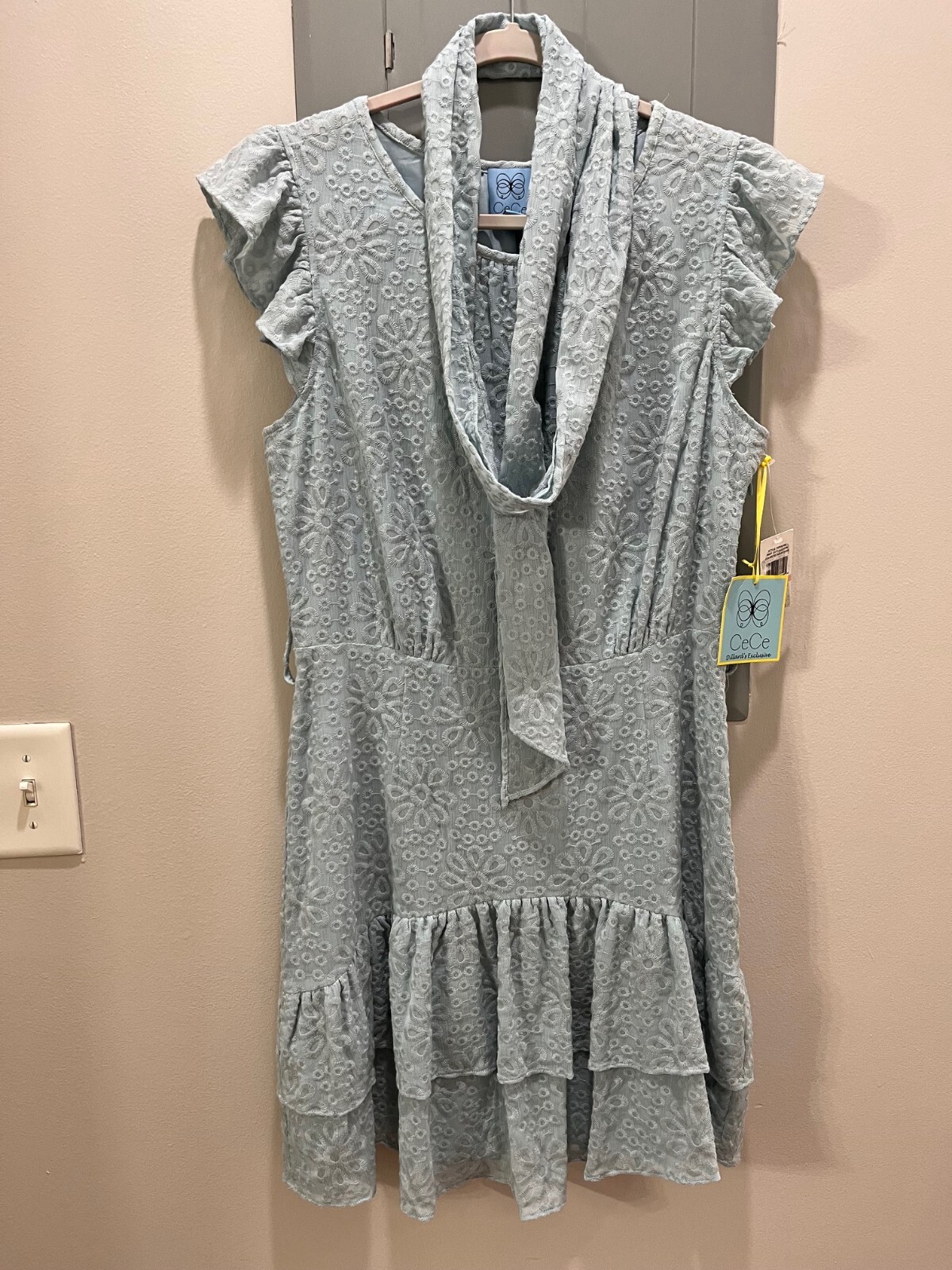 CeCe Chic Aqua Dusk Patterned Ruffle Dress, Size 10, light romantic style