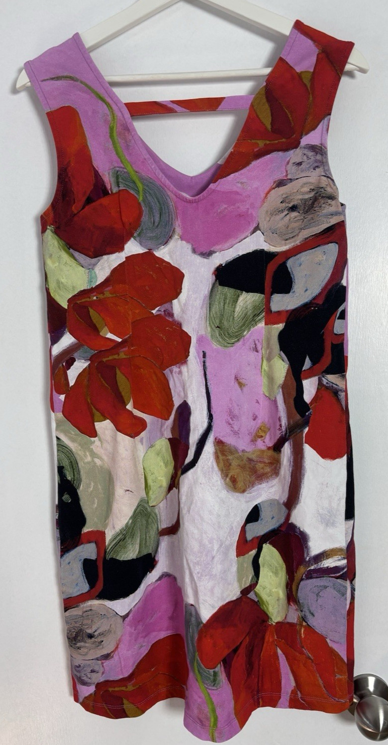 Dolcezza Rouge Abstract Floral Shift Dress Sleeveless Pink Red Est. Small