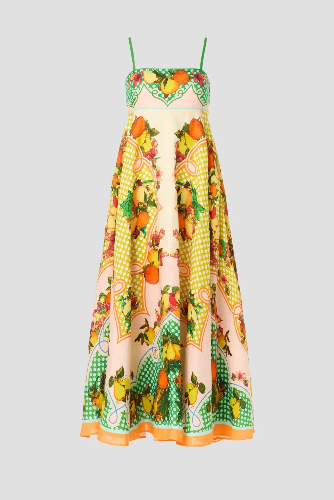 Alemais LEMONIS Citrus Fruit Floral Linen Yellow Midi Dress Sundress Size US 4