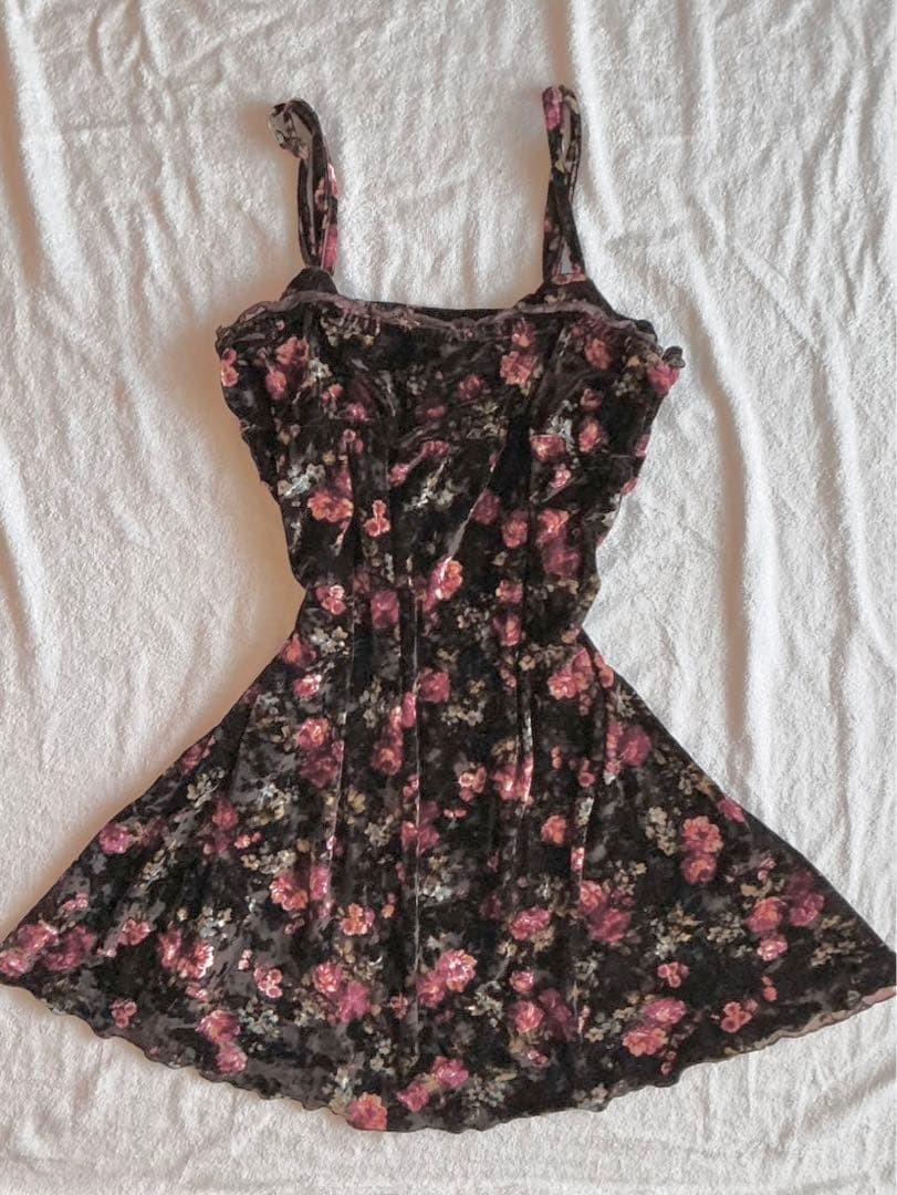 LIZ LISA Pre-Owned Old Tag Velor Floral Pattern Cami Dress Brown