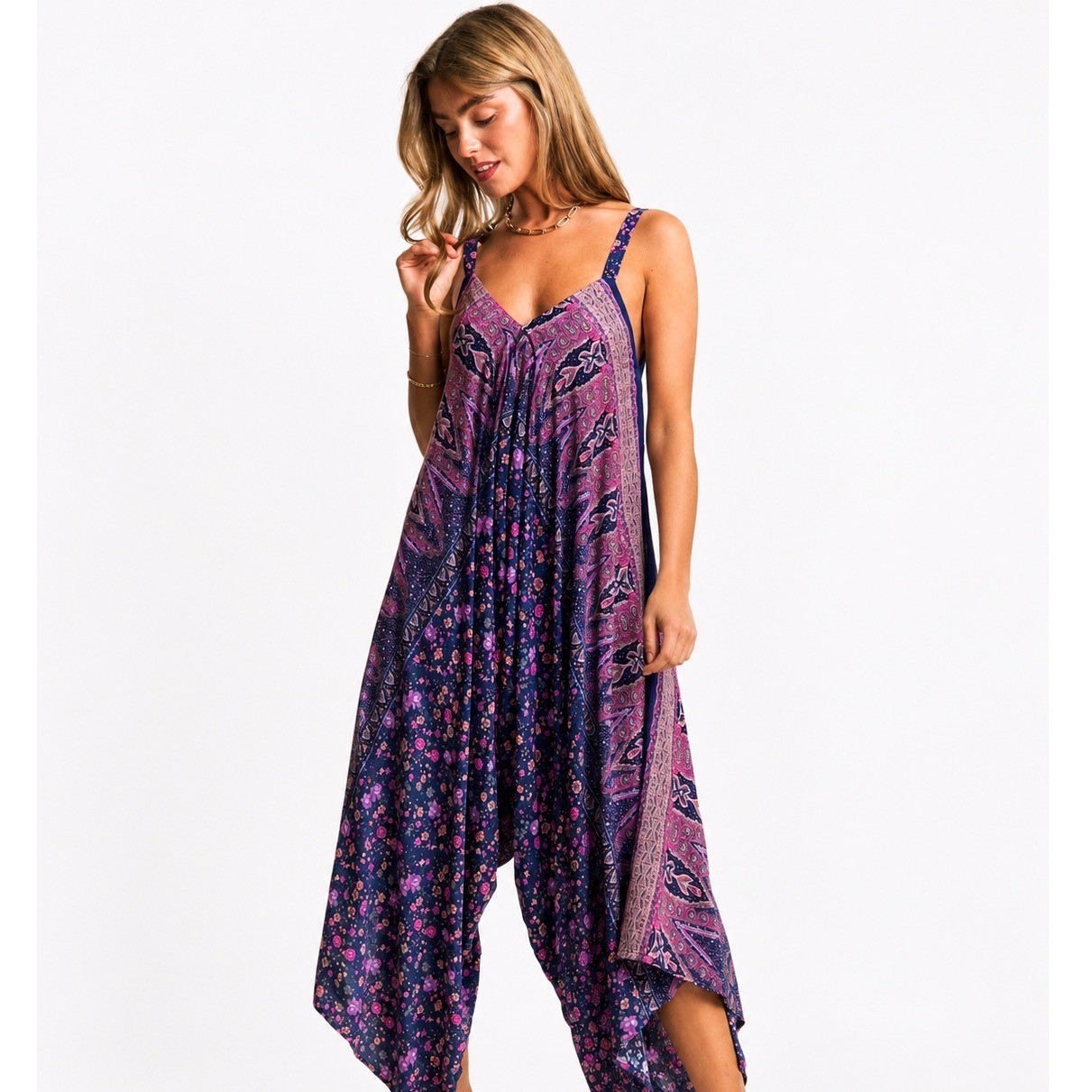 J.nna Boho Floral Paisley Handkerchief Jumpsuit Fairy Grunge Cottagecore M