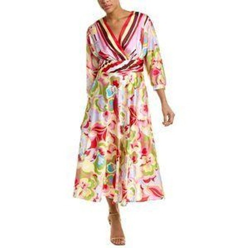 Teri Jon Rickie Freeman Pink Floral Psychedelic V-Neck Midi Dress Size 4