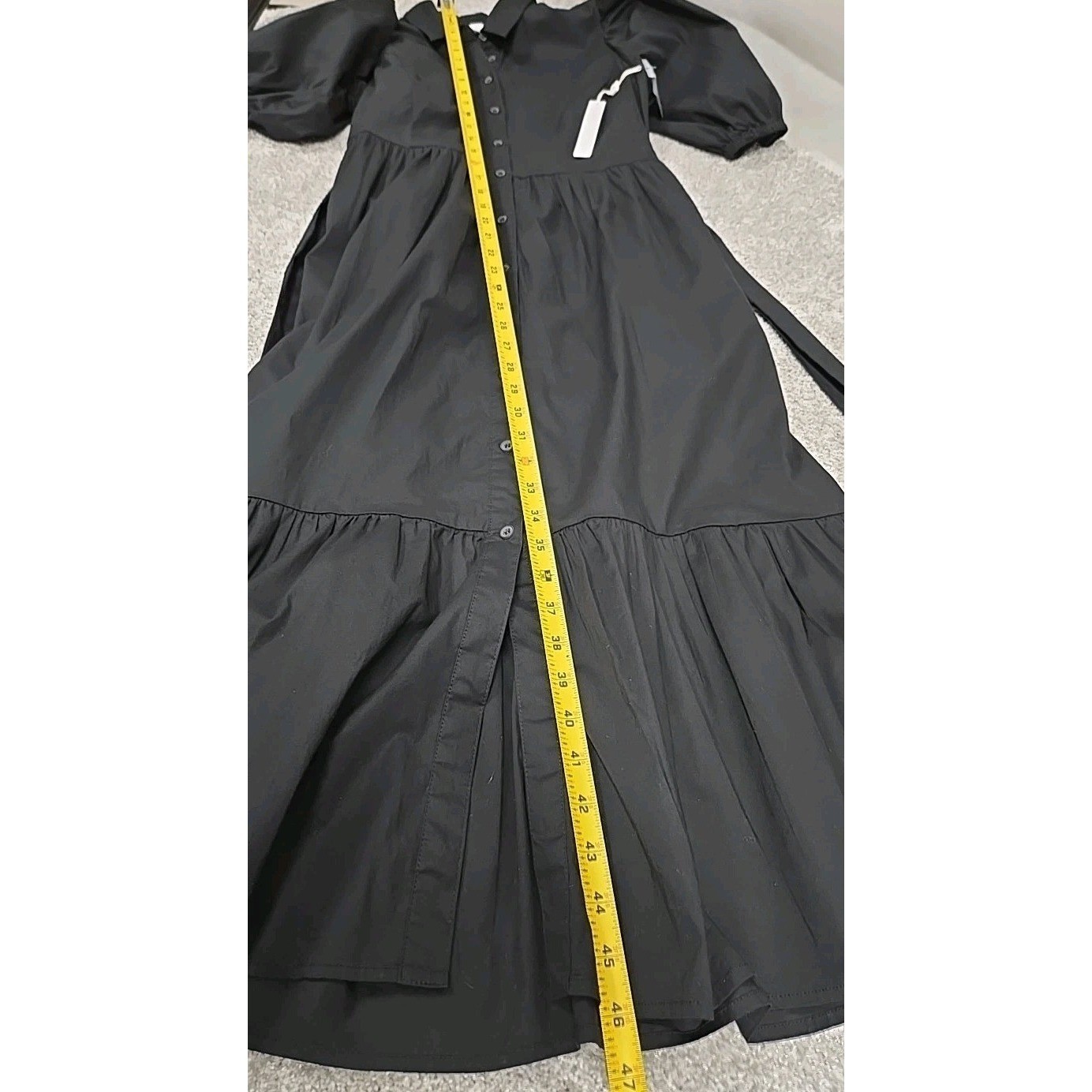 Caslon Puff Sleeves Stretch Cotton Button Front Shirtdress Black Women’s Size S