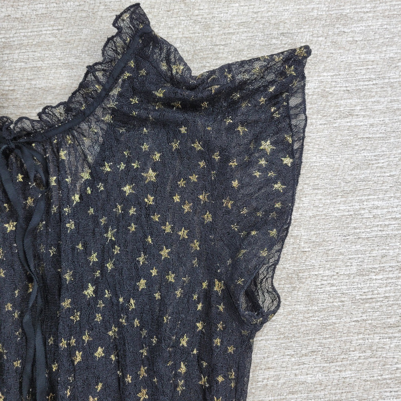 Lost + Wander Estella Metallic Ruffle Mini Dress S Black Sheer Celestial Stars