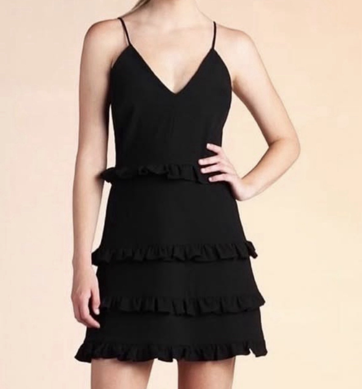 Pants Store Black Ruffle Tiered Spaghetti Strap Mini Dress