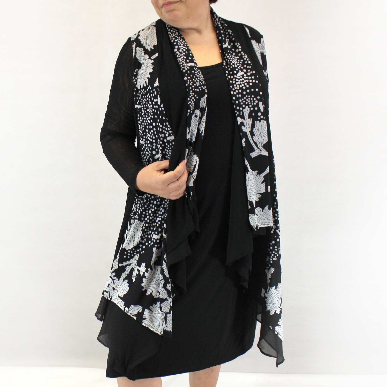 Helen’s Heart Dressy Stretch Black Dress & B & W Mesh Cardigan Set XL
