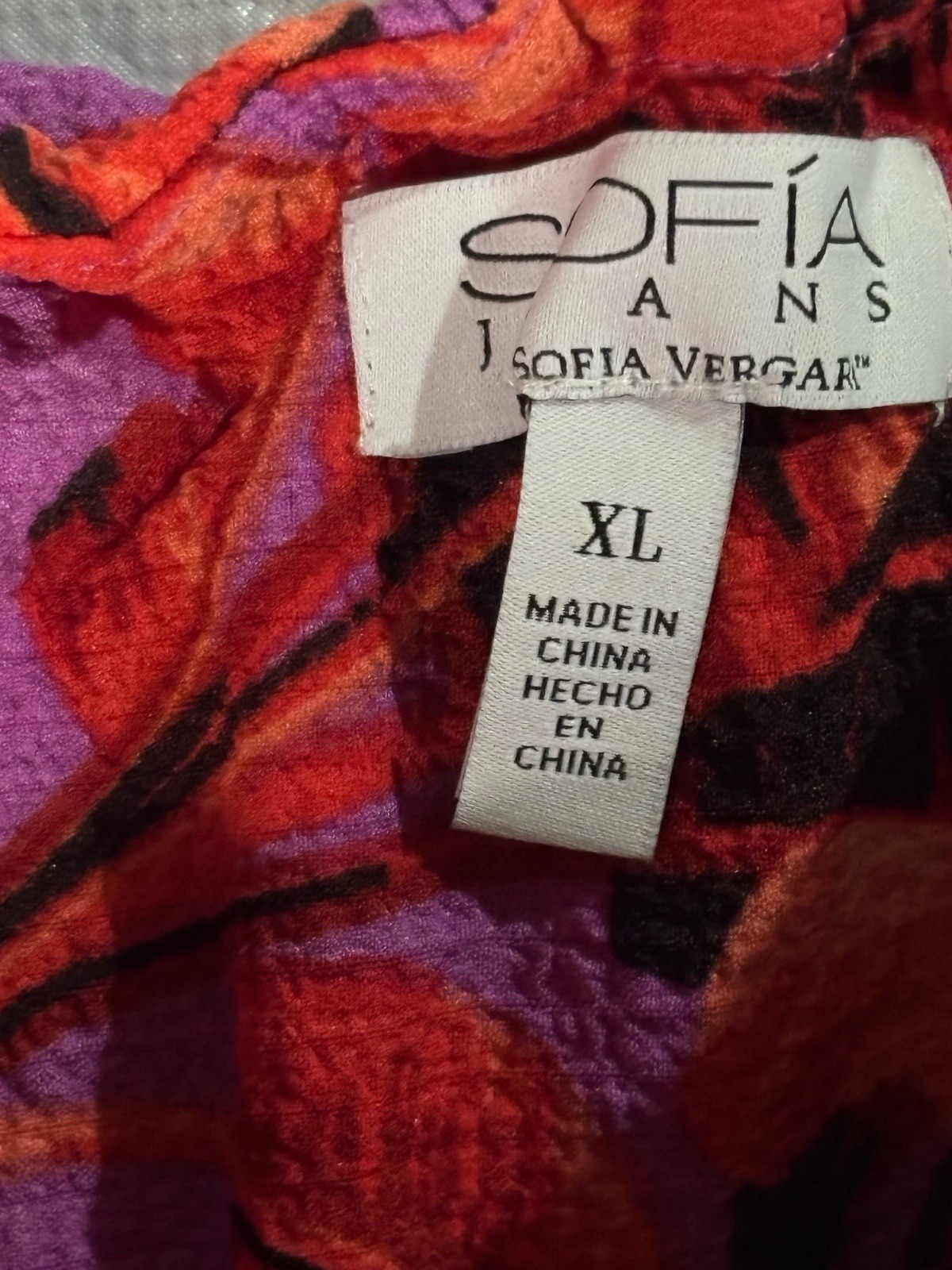 NWT Sofia Vergara Purple Orange Tropical Midi Dress Off Shoulder Ruffle XL