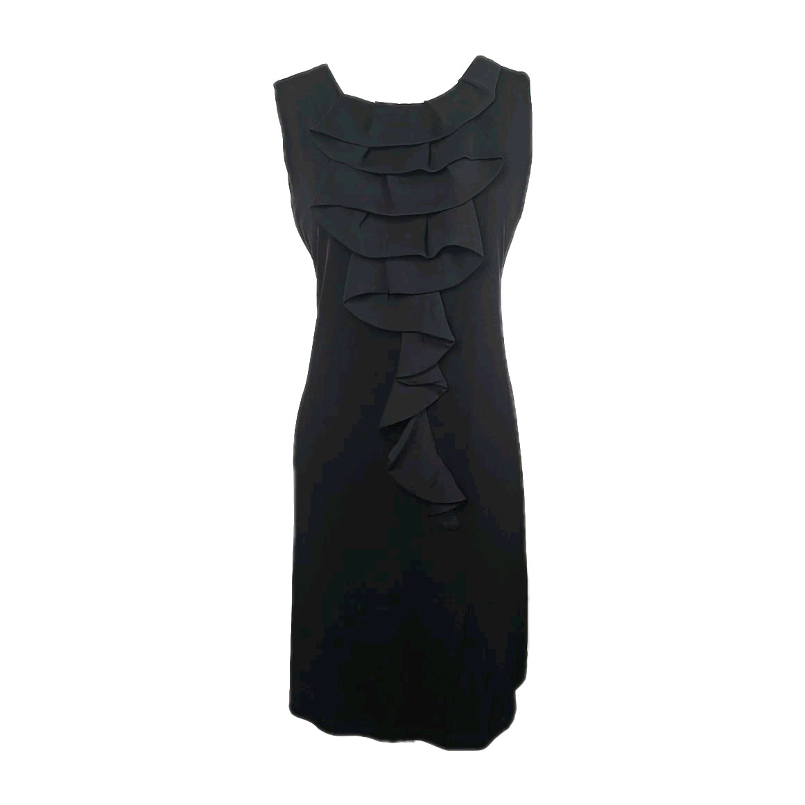 EnFocus Black Stretch Knit Ruffle Front Exposed Back Zipper Sleeveless Dress 12