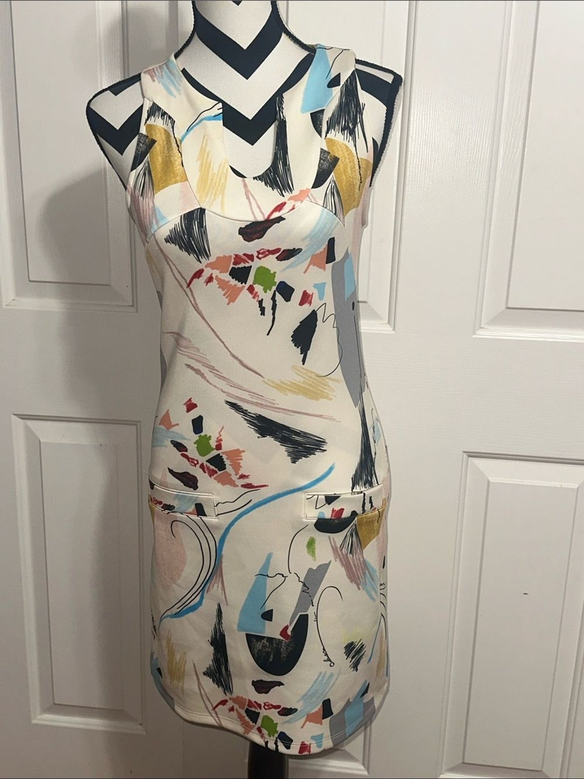 Isle by Melis Kozan Abstract Print Cream Sleeveless Dress