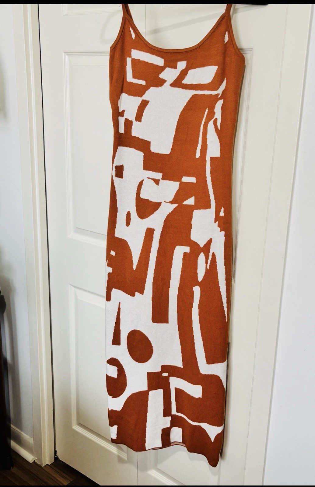 Body Con Burnt Orange/White Y2K Abstract Retro Maxi Dress Small/Medium
