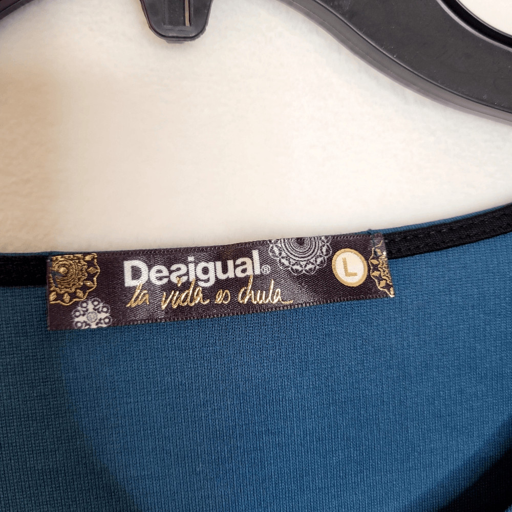 Desigual Velvet Mandala Pattern Short Sleeve Sheath Dress Size Large