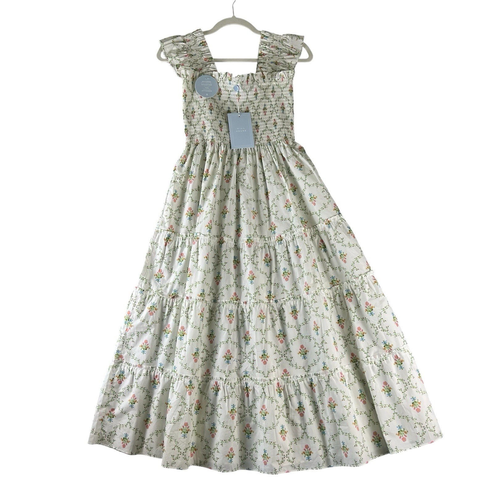 Hill House Home Ellie Nap Dress Pastel Trellis Floral Maxi Size S NWT Cotton