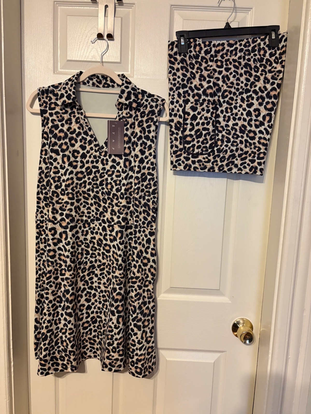 Leopard print 2 piece dress with biker shorts.