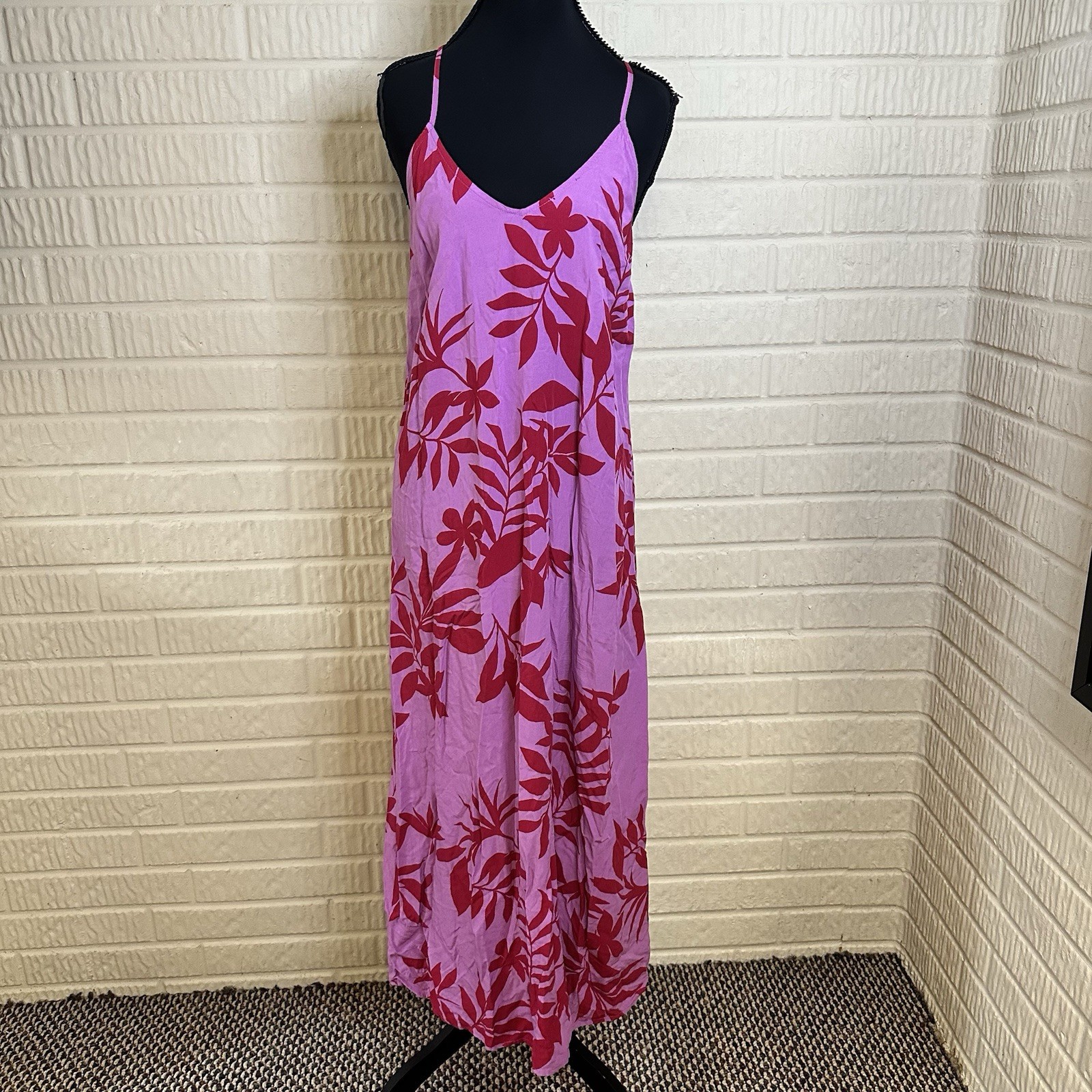 Old Navy Purple Tropical Hibiscus Ruffle Maxi Dress Sz M Vacation Resort Wear