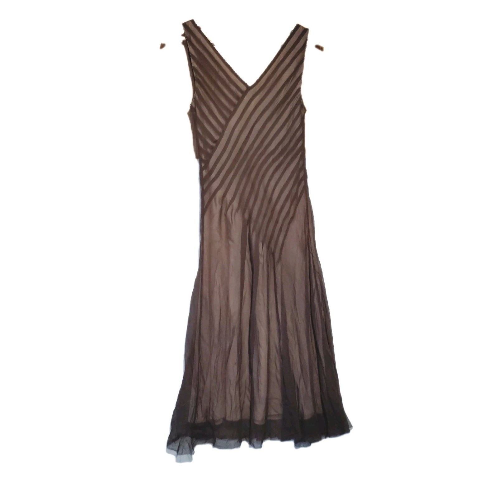Talbots Bias Cut Silk Asymmetrical Beaded Brown Dress Size 10, 90s Y2K Fairy