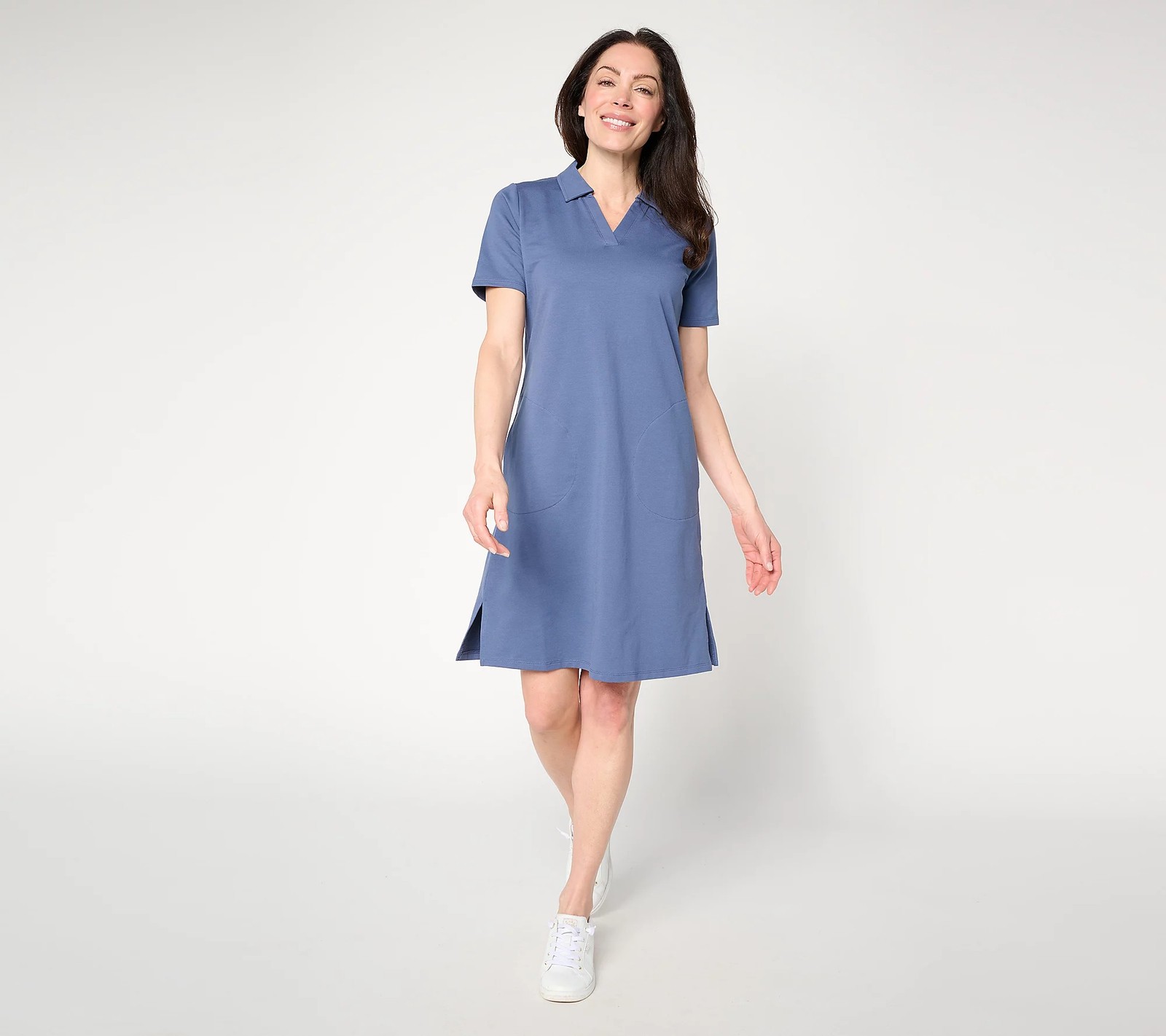 Denim & Co. Active Regular French Terry Short Sleeve Collared Dress Indigo M New