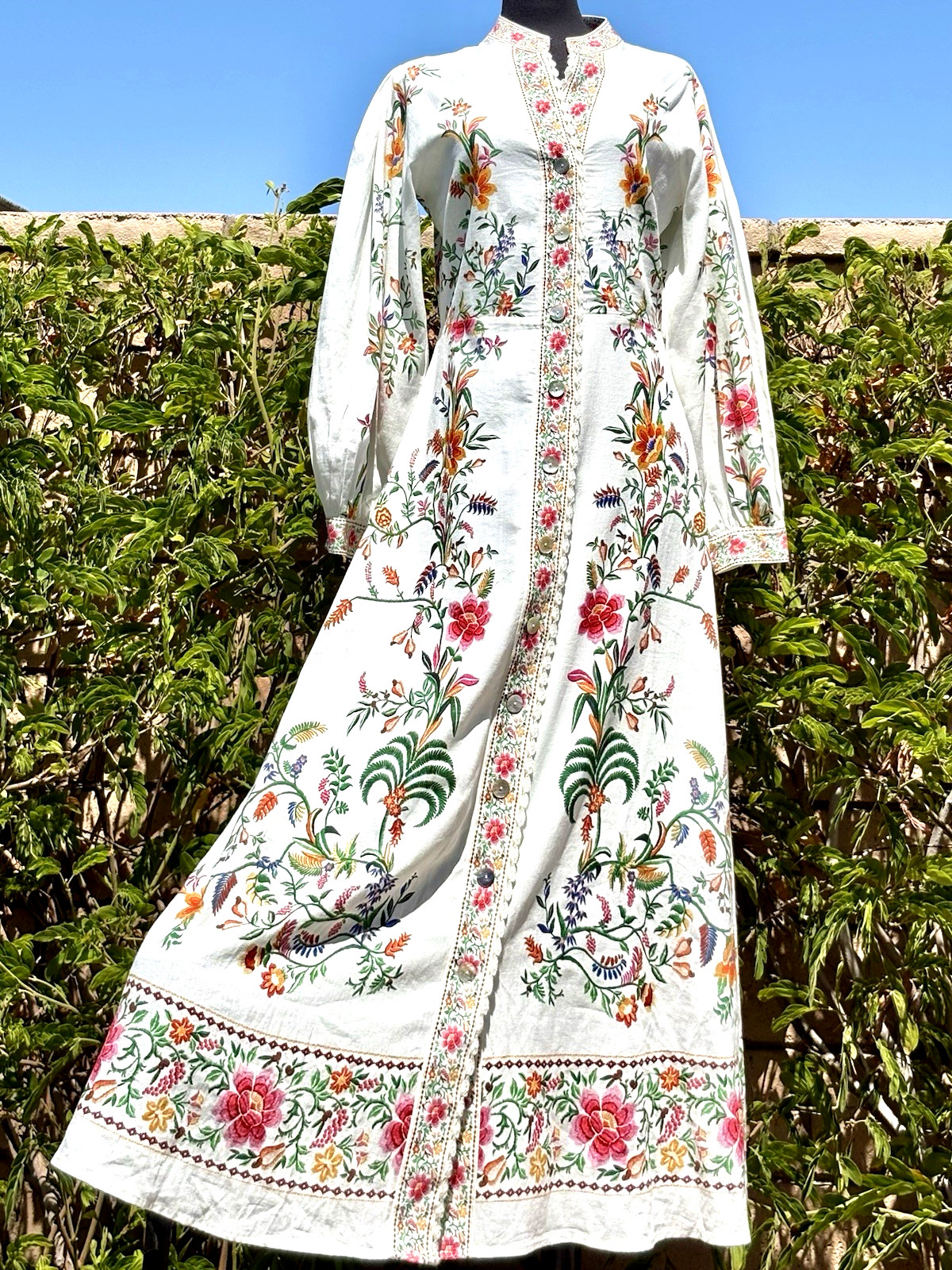 MAGASCHONI SZ M Multicolor Floral Print Linen Blend Button Front Maxi Dress-NWT
