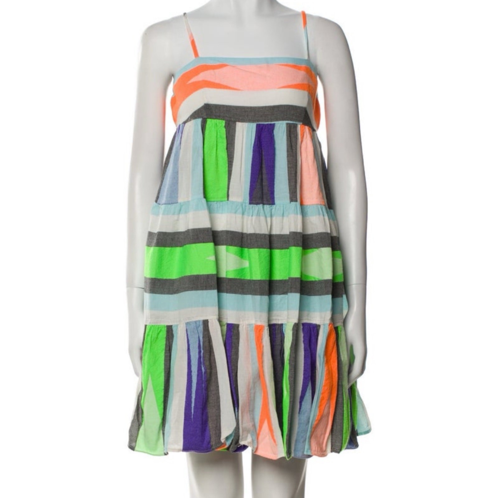 Devotion Twins Joy Bright Multicolor Cotton Tiered Stripe Mini Dress S $248