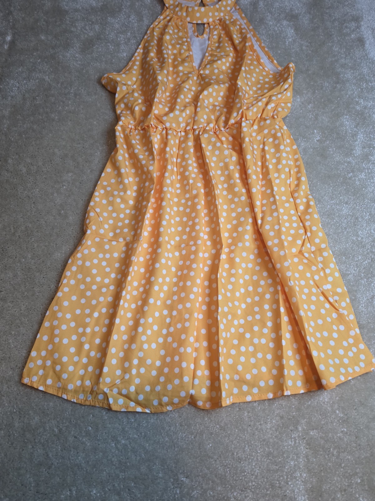 Women’s Small Yellow Polka Dot Halter Dress Sleeveless Summer Mini Sundress