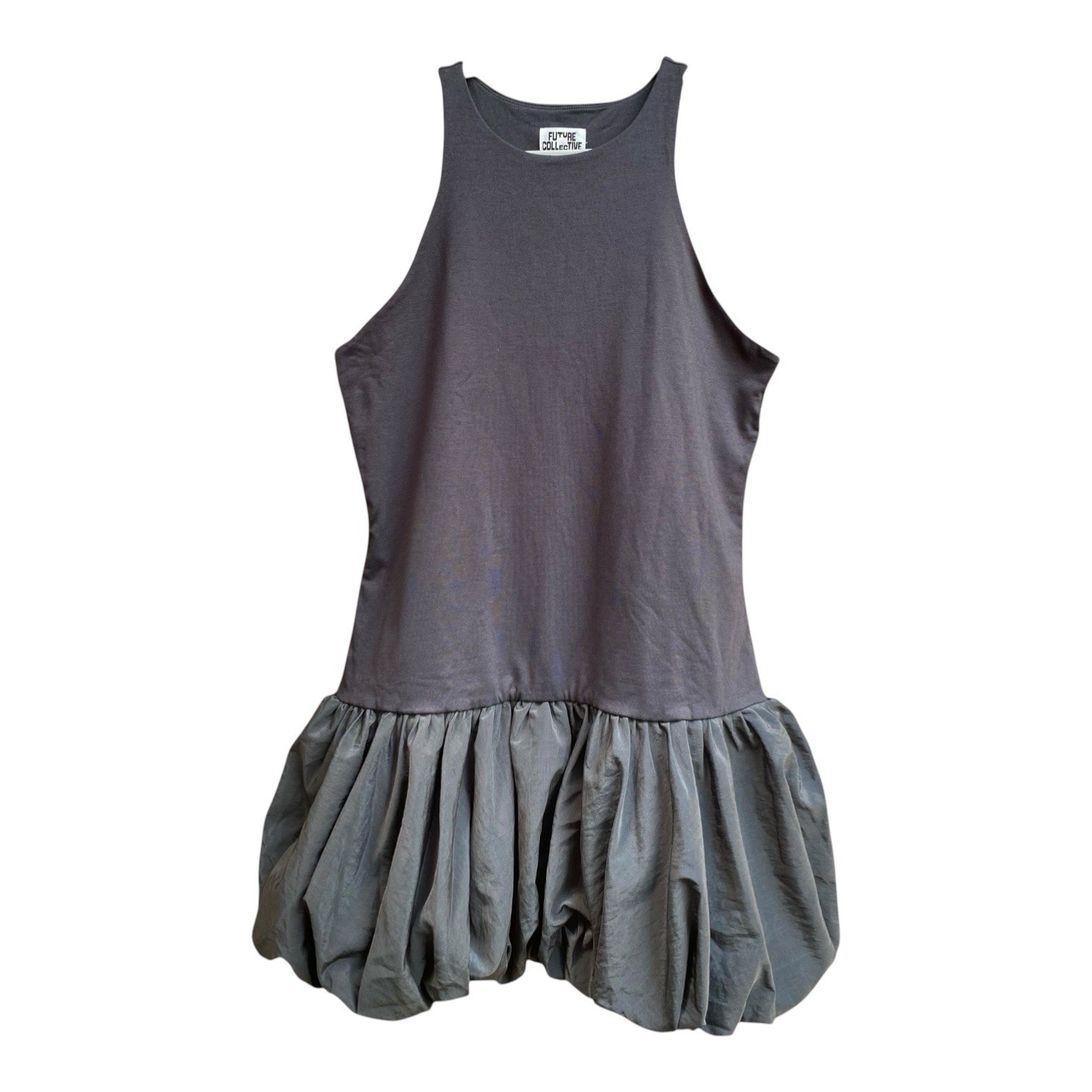 NWT Future Collective Gray Mixed Media Bubble Hem Drop Waist Dress Size Large
